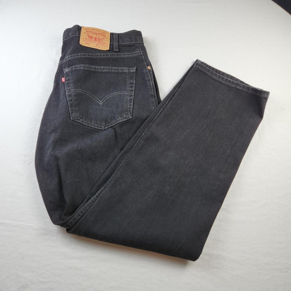 Levis 505 Regular Fit Straight Leg Black Denim Jeans 40x32 Made In Canada VTG